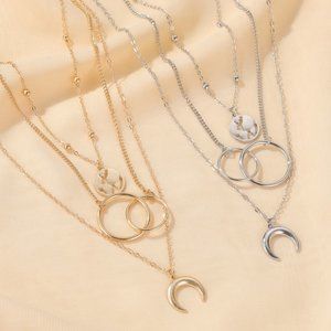 Layered Circle Map Earth Moon Necklace